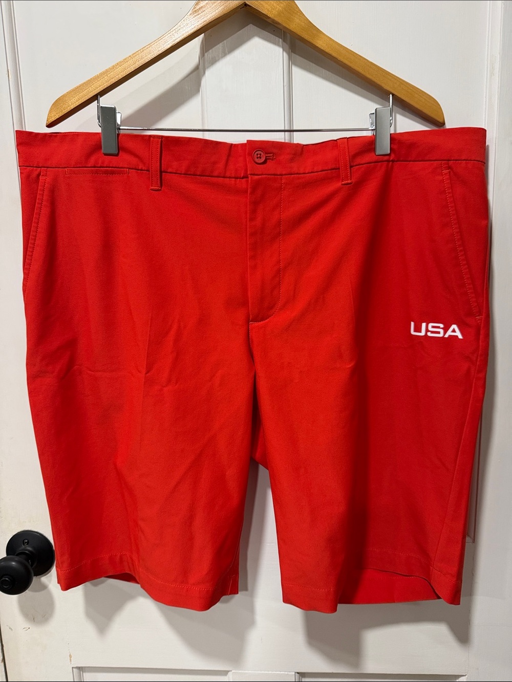 J. Lindeberg Red Men's Flat-Front Performance Shorts